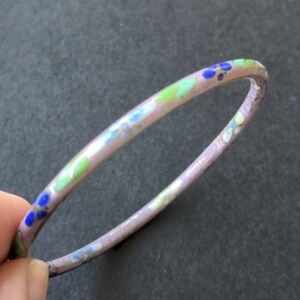Vintage true glass cloisonne bangle bracelet, lilac / lavender, floral